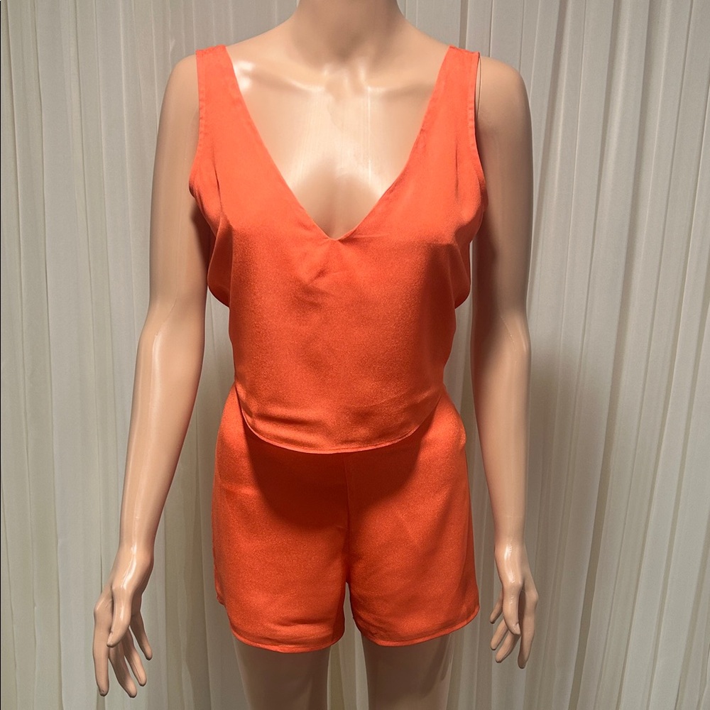 bebe Vivid Orange V-Neck Romper